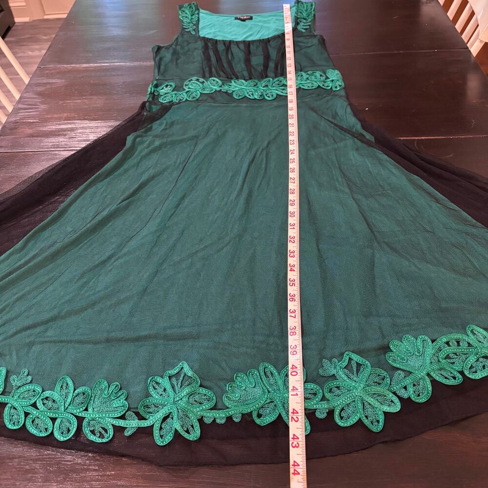 Y2K Emerald Green Embroidery Fairycore Midi Dress Whimsygoth Dark Romantic Sz S - Picture 5 of 6